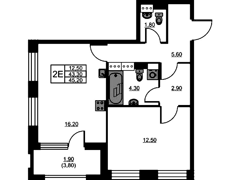 1-комнатная квартира 45.2 м², 10/13 эт., ЖК «Тайм Сквер»